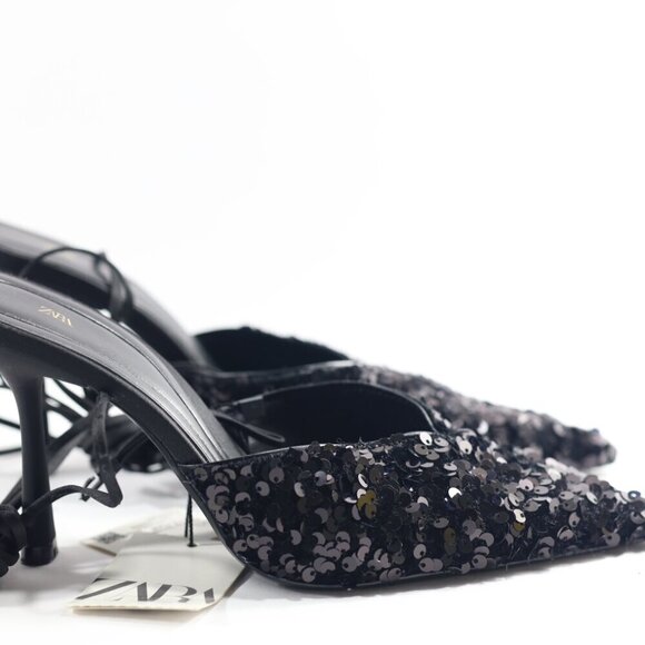 Zara Sequins lace up heeled shoes - Picture 2 of 6